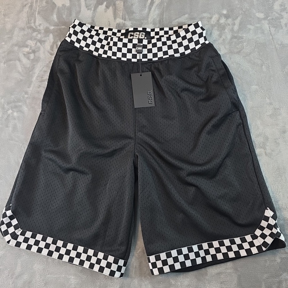 Csg Black White Checker Shorts Men's Size Medium NWT Boxing MMA